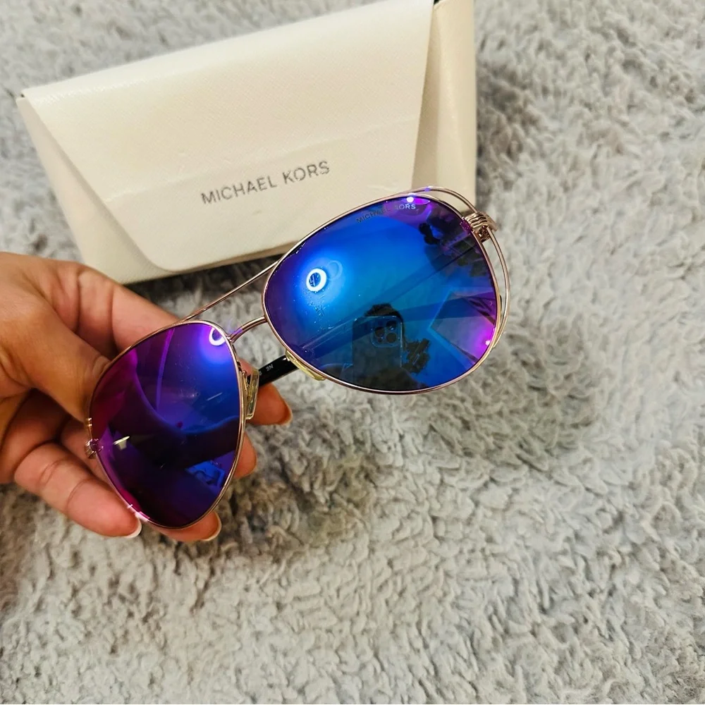 Michael Kors Aviator Sunglasses with oil slick Lenses